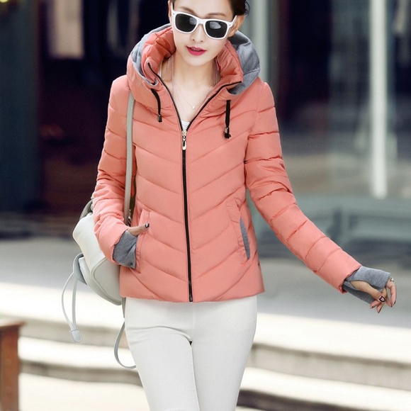 Jackets & Blazers - Pink Puffer Lightweight Coat with Double Collar